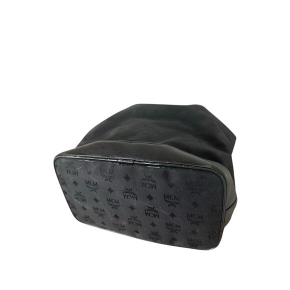 Vintage MCM Bag Black Nylon with Leather Trim Visetos Drawstring Bucket Bag - Picture 8 of 15